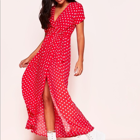 MAXI POLKA DOTTED RED DRESS - Picture 7 of 8